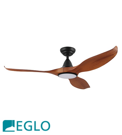 Eglo Noosa DC Motor 3 ABS Blade 52” Ceiling Fan with Dimmable Tricolour LED Light & Remote Control - Black with Teak Finish Blades